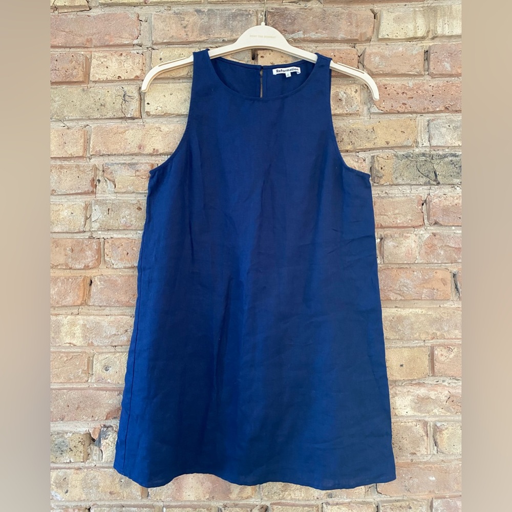 Reformation Linen Navy Blue Short Dress - Worn Once, Excellent Condition, Size 4